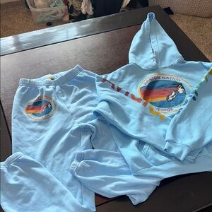 Aviator Nation Light Blue Rainbow Logo Hoodie & Joggers Set
